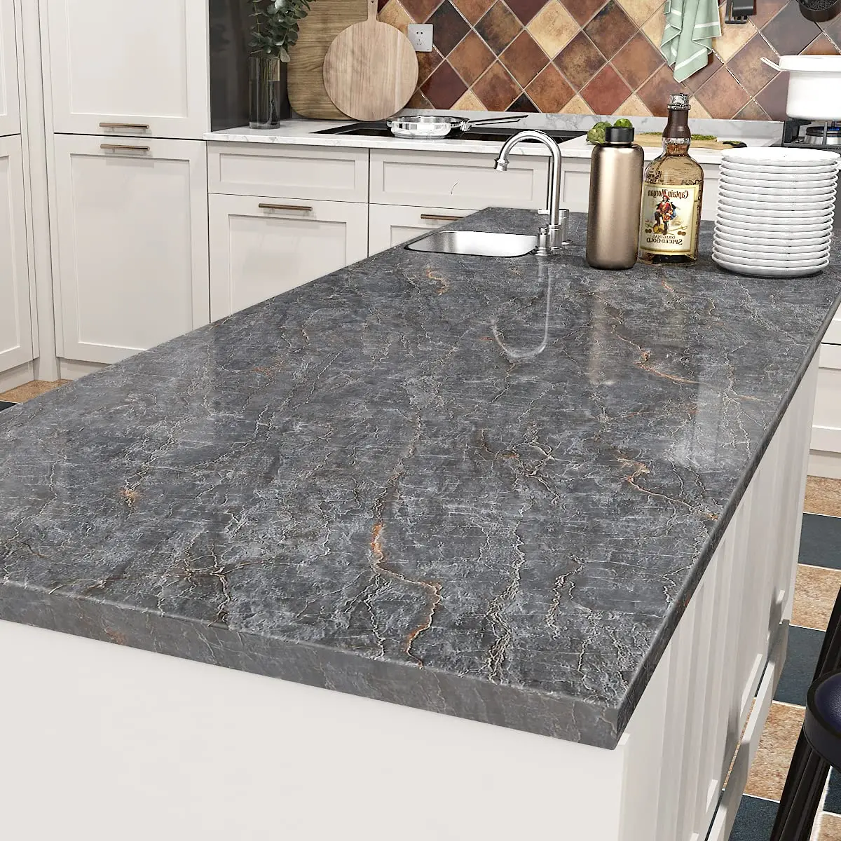 Self-Stick Marble Peel-N-Stick Wall Stickers, European-Style Heat-Resistant Moisture-Proof Decorative Contact Paper for Walls, Kitchen Cabinets, Self-Stick Wall Stickers