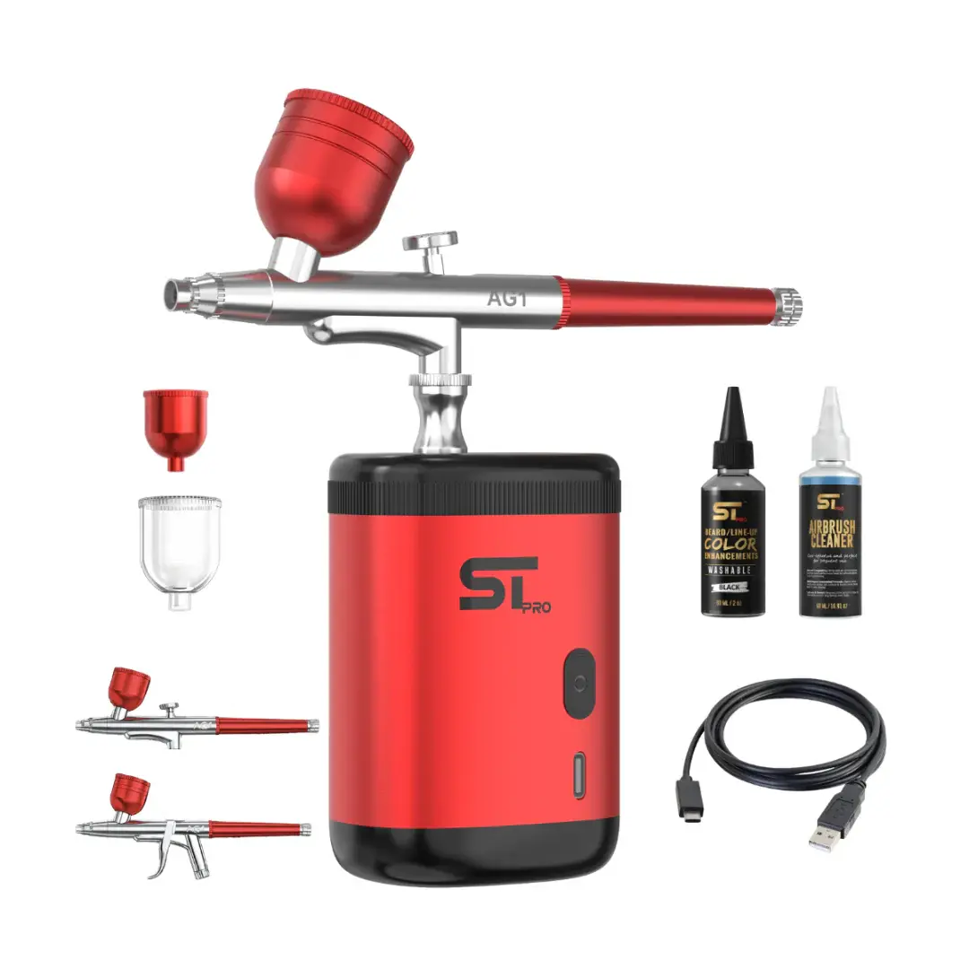 Supreme Trimmer Barber Airbrush Kit Cordless Hair and Beard Enhancement System with Ink Cleaning Solution