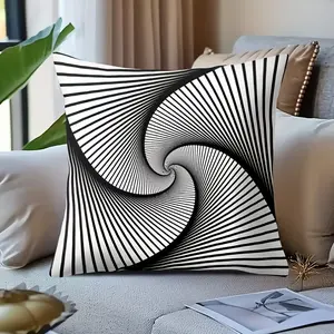 1pc Modern Geometric Pillow Cover | 18x18 Inch | Black & White Striped Line Grid Pattern | Zippered Polyester Decorative Case for Sofa, Living Room, Outdoor | Machine Washable (Pillow Insert Not Included), Pillows for Couch