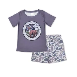 Boys Grey Deer Camo Graphic Tee & Shorts Set