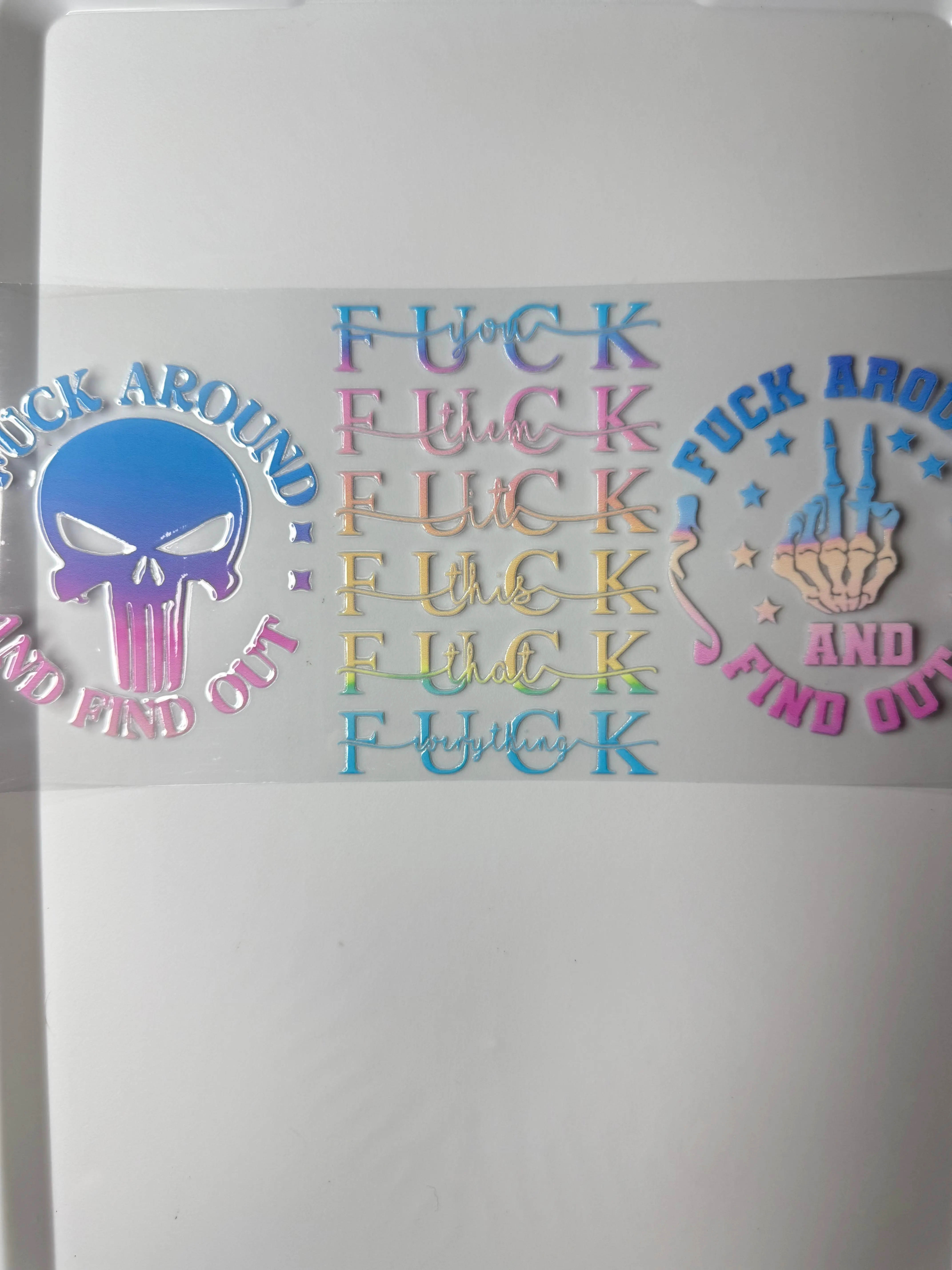 C61- FU** you, them, it, this, that, everything with pastel color Skull face, and hand 16OZ UV DTF Transfer Wrap/Sticker for Cup/Tumbler