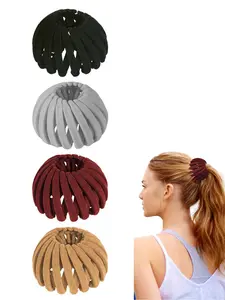 4-piece set of solid color corduroy bird's nest hair accessories for women's daily leisure commuting lazy god tool, suitable for daily commuting and outdoor play with a bun head ponytail hair accessory Ponytail Hairstyle