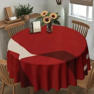 2D flat red and white, geometric round table cloth, family kitchen living room dining table cloth, party table cloth, kitchen accessories, room & outdoor table cloth