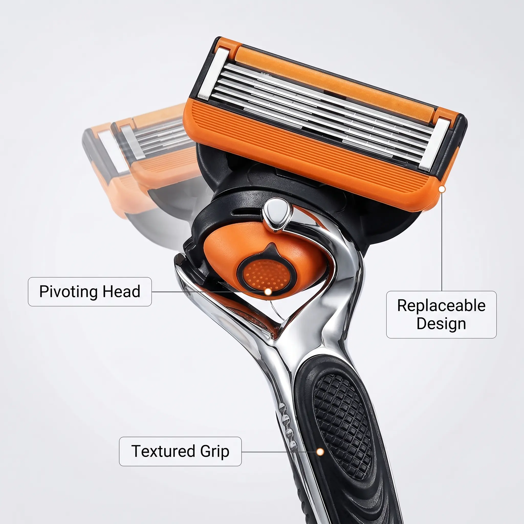 Men's 5-Blade Manual Razor for a Close Daily Shave, Pivoting Head with Stainless Steel Blades, Precision Trimmer & Refills, Shaver for Sensitive Skin, Gift, Floating Head, Rubber Handle Facial, Facial Hair Storage, Smoothing