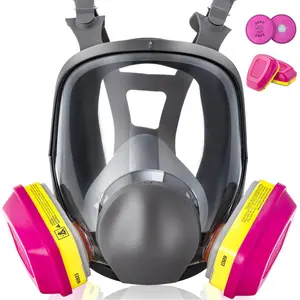 [SummerVibes]Full Face Respirator Mask, Reusable Dust Mask With Filters, Suitable For Spray Painting, Chemical Operations, Construction Work, And Similar Scenarios. summervibes