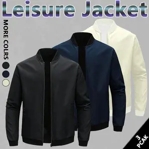 Men's solid color zipper jacket, lightweight and easy to carry, regular style casual long-sleeved polyester jacket top, beige black solid color zipper jacket fabric is comfortable and suitable for daily wear in autumn and winter
