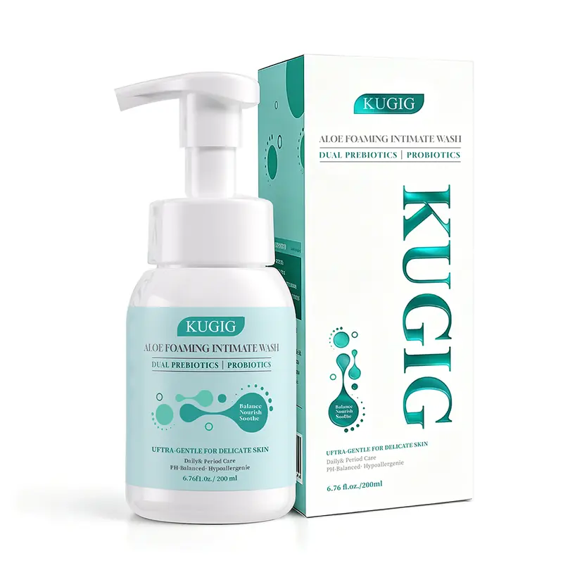 KUGIG Unscented Intimate Wash Liquid - pH-Balanced Cleansing Wash with Aloe Vera & Prebiotic Complex, for Sensitive Skin Adults, No Harsh Chemicals, Fresh & Clean Feeling, Multi-Pack Option, Feminine Wipes Included