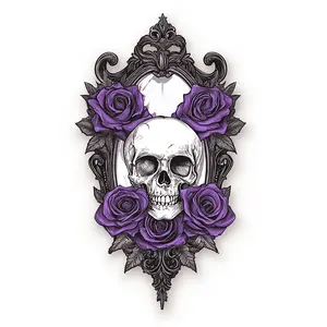 Gothic Violet Rose and Skull Vinyl Stickers - High Transparency, Scratch Resistant, Suitable for Motorcycles, Car Bumpers, Body Art - Old Style Anime Stickers, Matte Surface, Irregular Shape, Car Decals
