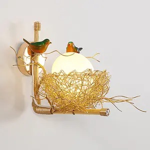 Aeyee Fun Birds Wall Sconce, Contemporary Aluminum Nest Wall Light with Egg Glass Shade, Decorative 1 Light Glass Wall Lamp for Entrance, Bedroom, Hallway