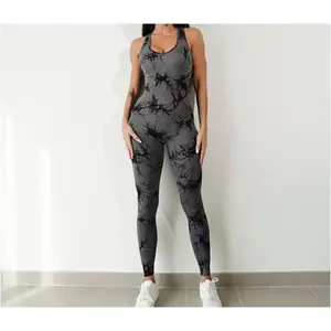 Tie Dye Print Sports Bodysuit, Casual Sleeveless Spaghetti Strap Jumpsuit for Women, Women's Sportswear Clothing for Indoor Outdoor Wear