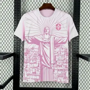 2026 Brazil Jesus Edittion Pink Color Soccer Jersey, Unisex Soccer Jersey For Couple Matching, Vintage Streetwear Soccer Jersey 2