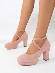 Women's New Elegant Stylish Thick Sole Mary Jane High Heels, Textile Upper, Rubber Sole, Casual All Seasons Shoes, Valentine's Day Gift