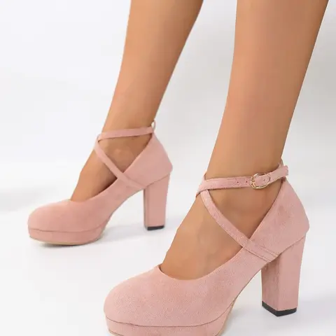 Women's New Elegant Stylish Classic Classy Thick Sole Mary Jane Style High Heels Square Heel, Textile Upper, Rubber Sole, Casual All Seasons Shoes, Valentine's Day Gift