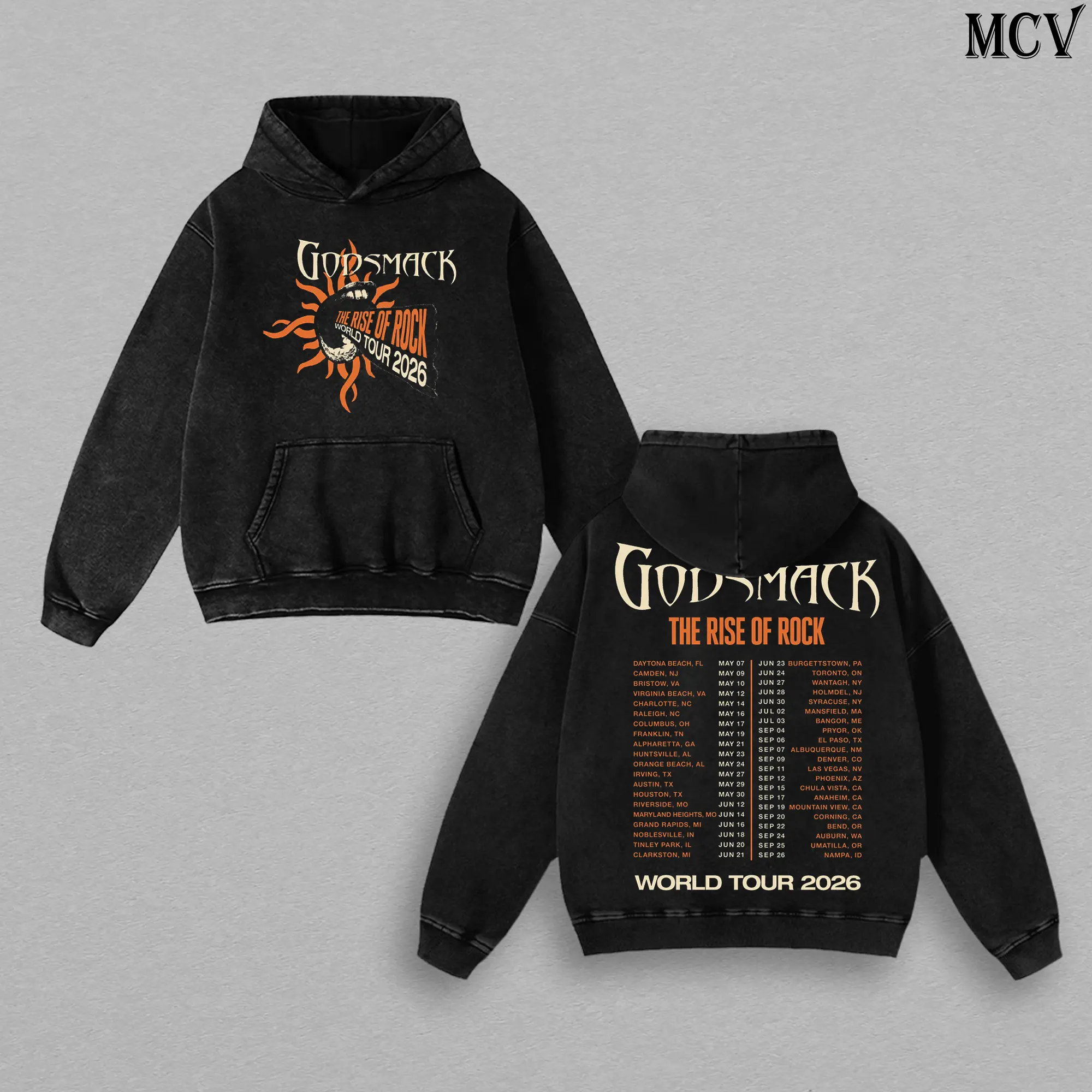 Godsmack Hoodie Washed – The Rise Of Rock World Tour 2026 Vintage Heavy Cotton Unisex Oversize Alternative Metal Hard Rock Graphic, Godsmack T-Shirt & Sweatshirt Y2K Streetwear Concert Tour Fan Merch Collector Top for Men and Women Fans