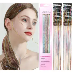 Laser gold tinsel hair, 12-piece colorful hair extension metallic wire wigs in a box