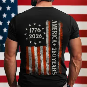 America 250 Years 1776 2026 Distressed Flag Graphic Top, Patriotic Unisex Apparel For Men Women, July 4th Celebration Outfit | 110326.C15622.ID00