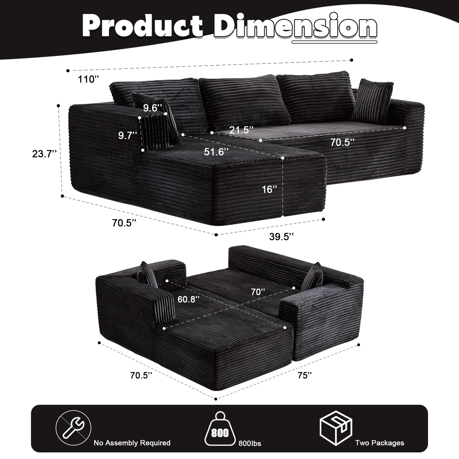 【U-shape: 3 Packages!L-shape: 2 Packages】 137.8“ Cloud Modular Sectional Sofa Couch U-Shape Chaise Corduroy Fabric No Assembly Required for Living Room Bedroom 【U-shape: 3 Packages!L-shape: 2 Packages】 137.8“ Cloud Modular Sectional Sofa Couch U-Shape Chaise Corduroy Fabric No Assembly Required for Living Room Bedroom