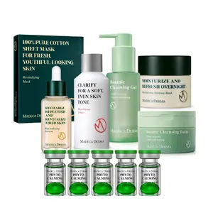 MADECA K-Beauty Essentials Supercharged Bundle for Sensitive Skin - Ampoule, Serum, Cleanser Balm, Gel, Toner, Face & Sleeping Masks with Hyaluronic Acid for Calming, Balancing, & Restoring