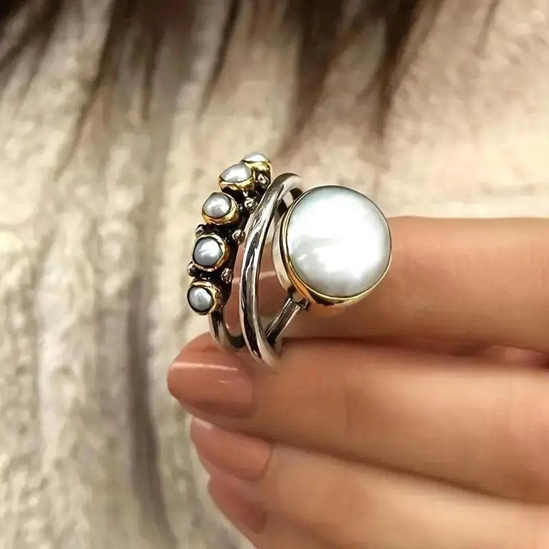 Vintage Rings for Women High Quality Exquisite Multi-Layered Artificial Pearl Inlay Ring, Vintage Rings for Women High Quality Exquisite Multi-Layered Artificial Pearl Inlay Ring,