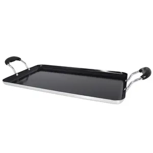 17"x10"Ceramic Double Burner Griddle Black - Ceramic non-stick coating allows for easy food release and healthier cooking - Cookware, Pans, Griddles