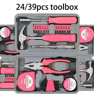 24/39pcs Pink Multi-Purpose Household  mini tool kit for Girls, Ladies And Women - Small  Set with Hammer, Meter, Screwdriver, All The Essential  for Use in The Home, Garage, Office And College Dorms car repair tool