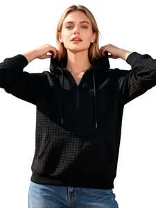 Womens Waffle Knit Tops Plain Half Zip Hoodie, Drop Shoulder Essentials Sweatshirt, Casual Streetwear, Relaxed Fit Cozy Pullover for Spring Autumn