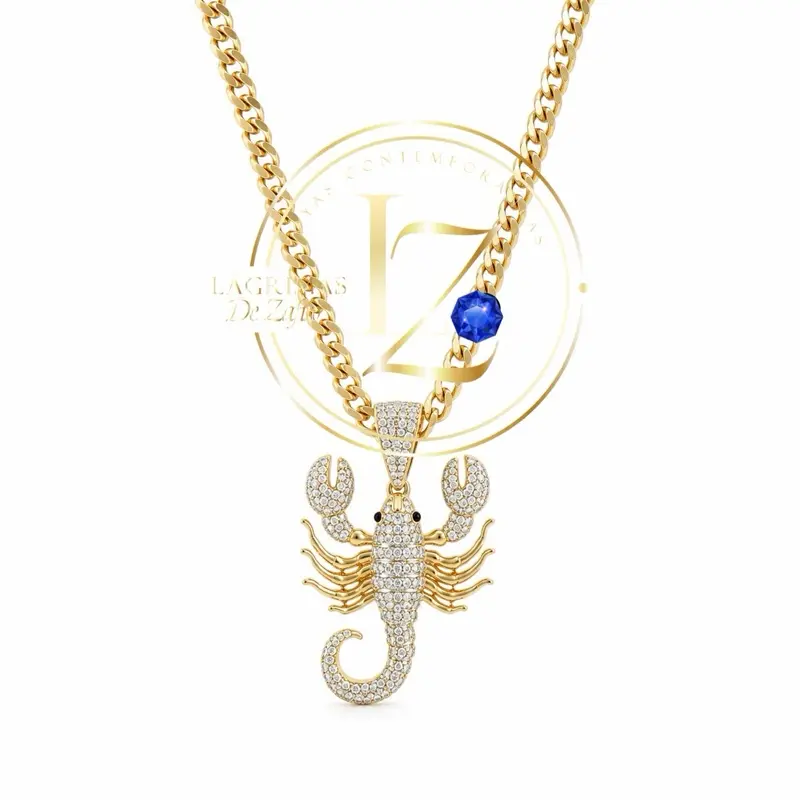 Scorpion Pendant with Clear Zircon, 5 mm Cuban Chain