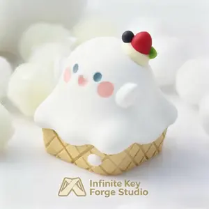 Cute Ghost Ice Cream Waffle Cone 3D Artisan Keycap, Handmade Resin Key Cap Compatible With MX Mechanical Keyboard Switches, Kawaii Dessert Aesthetic Desk Decor Gift For Gamers summervibes gaming