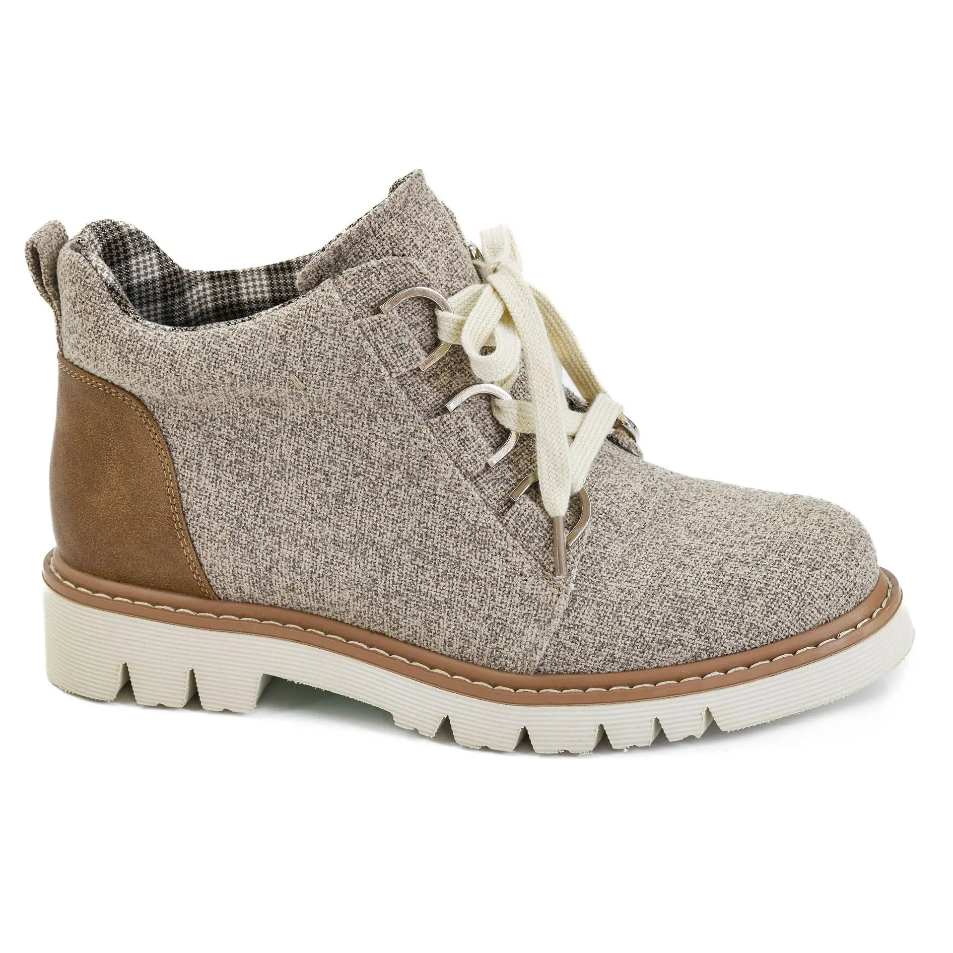 Corkys Campfire Bootie Sand - Soft Textured Fabric Plaid Lining Lace-Up Booties with Cushioned Insole & Sturdy Lug Sole for All-Day Comfort