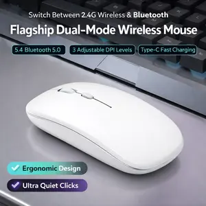 Nevex Dual Mode Wireless Mouse, 2.4G USB & Bluetooth 5.4, Silent Click Rechargeable Type-C, Adjustable DPI, Ergonomic Design, Compatible with iPad, MacBook, Laptop, PC & Tablet
