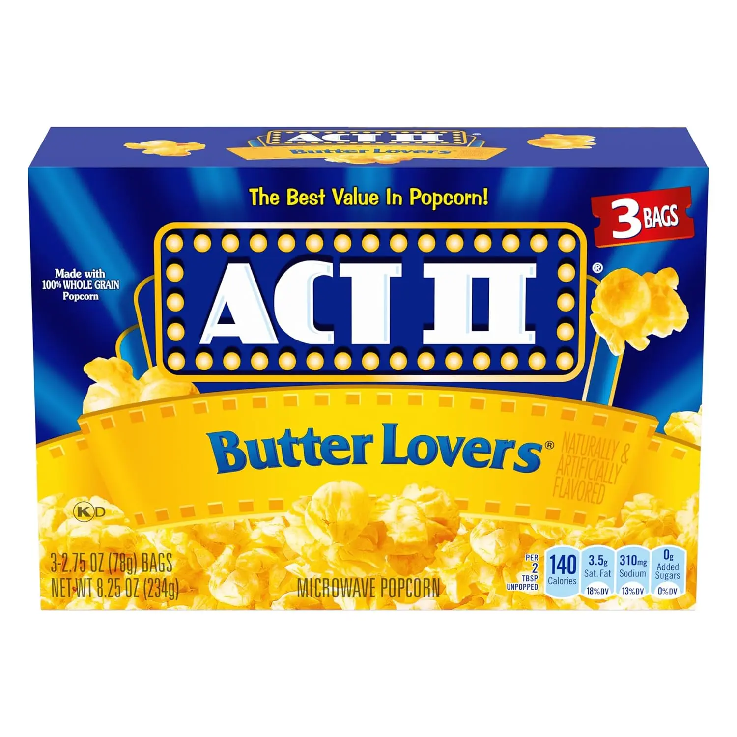 Butter Lovers Microwave Popcorn 2.75 oz 3-Pack – Extra Buttery Flavor, Quick & Easy Movie Night Snack, Fresh Popped Kernels