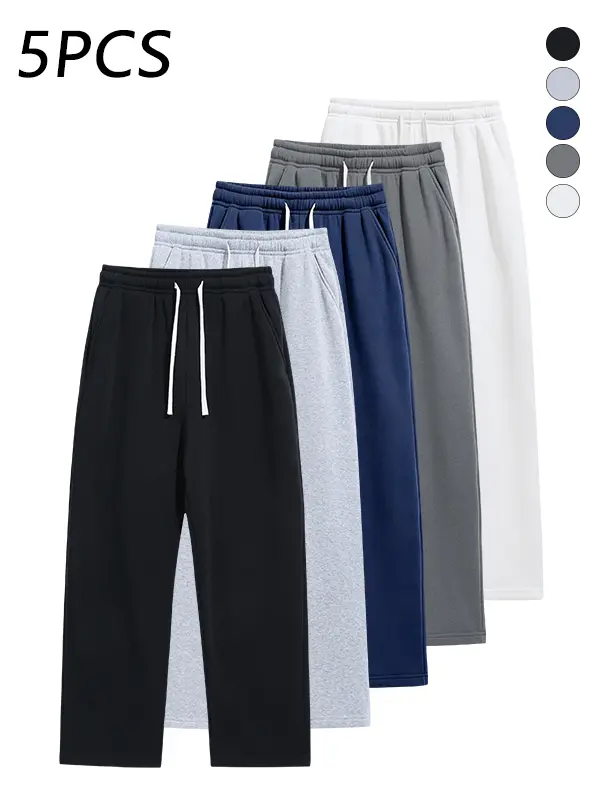5-Pack Men’s Loose Straight Sweatpants, Elastic Waistband, Soft Breathable Fabric, Versatile Casual Pants for All Seasons