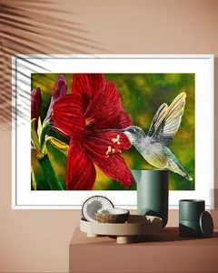 Soul of the Desert Watercolor Painting Featuring Red Flower & Hummingbird Artwork