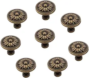 Pull Handle Metal Flower Shape Cabinet Drawer Door Knob Bronze Tone (Pack of 8)