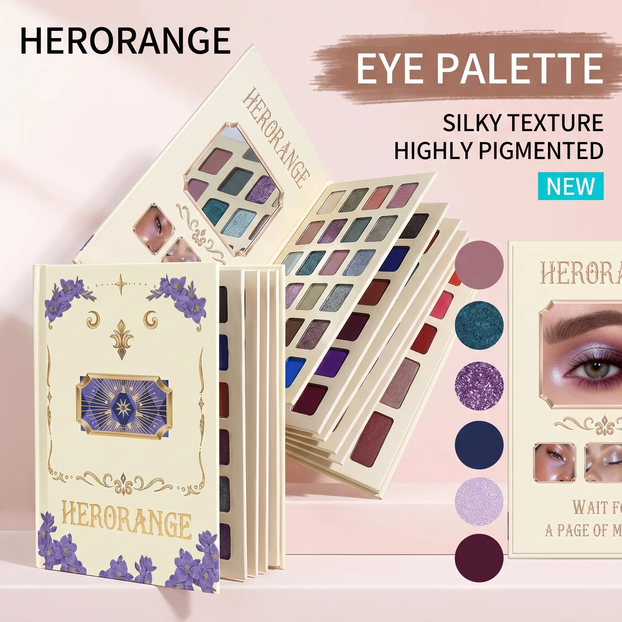 Book‑Style Foldable Eyeshadow Palette, Portable Travel Makeup Palette, Matte Shimmer Glitter Multi‑Finish Shades, High Pigment Blendable Waterproof Eyeshadow