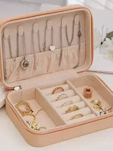 Portable Jewelry Storage Box, Travel-Friendly Bracelet Necklace Ring Organizer, Home Makeup Desk Jewelry Case, 1pc Essential Accessory