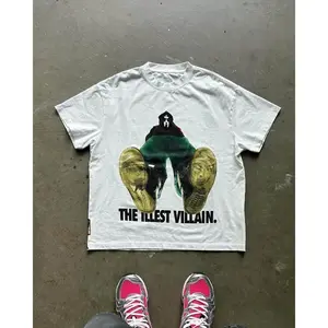 New European & American Cartoon Character Letter Printed T-Shirt for Men, Y2K Harajuku Style Casual Pure Cotton Tee, Loose Fit Short Sleeve Streetwear, Soft Breathable Fabric for Daily Trendy Outfits