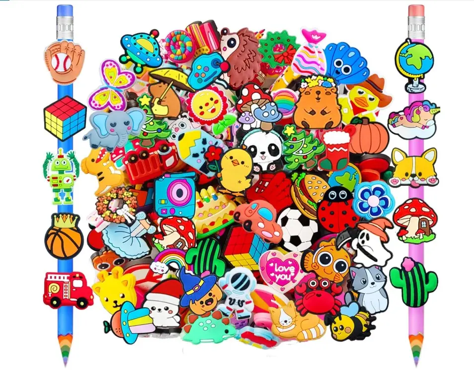 100 Pcs Pencil Toppers Decoration,Pen Straw Topper Clips Decor Bulk Pencils Topper Charm Accessories for Students Classroom Rewards Prize Shcool Supplies Gifts