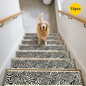 15pc Zebra Stripe Non-Slip Stair Mats, Durable Home Stair Carpet, Modern Striped Step Pads, Simple Decorative Stair Treads