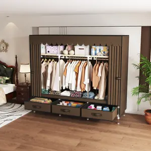 Durable Dustproof Clothing Wardrobe with 6 Storage Spaces & 3 Drawers, Versatile Organizer for Family, Rentals, Dorms and Various Storage Needs
