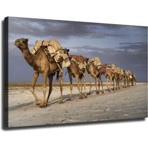 Camel In Desert Poster Canvas Painting Hd Picture Print Wall Art for Room Aesthetic Home Decor (12x18inch Framed)