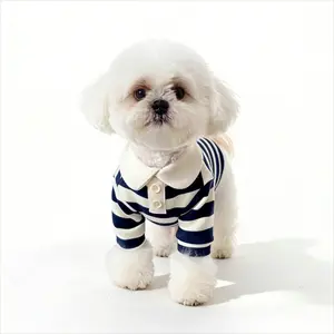 Cute Dog Clothes Boy Dog Polo Shirt for Small Medium Dogs - Summer Male Puppy T Shirts for Yorkie Poodle Shih Tzu Dachshund Kittens, Striped Collared Pet Doggie Designer Outfits Blue