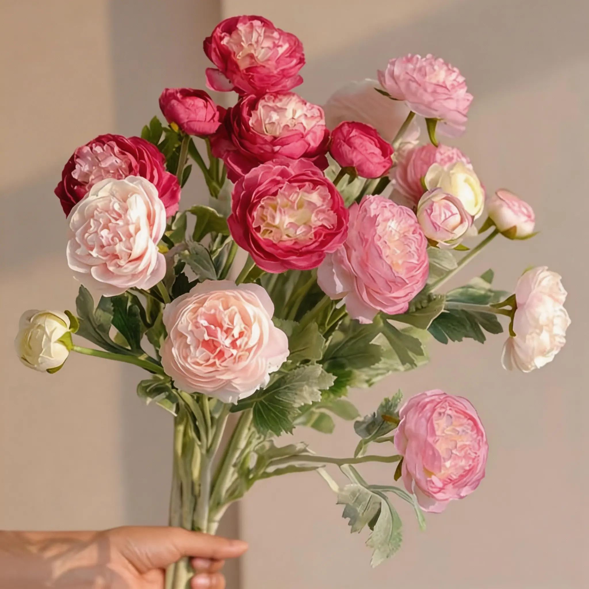 6pcs 18Heads Multi-Pink Fake Peonies Artificial Ranunculus Flowers  Pink Flowers Combo Hot Pink Silk Flowers 20" Artificial Flowers Bulk for Faux Floral Arrangements Home Table Decor Decorative Faux Flowers Artificial Flower Set