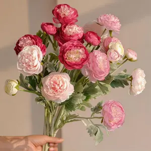 6pcs 18Heads Multi-Pink Fake Peonies Artificial Ranunculus Flowers  Pink Flowers Combo Hot Pink Silk Flowers 20" Artificial Flowers Bulk for Faux Floral Arrangements Home Table Decor Artificial Flower Set