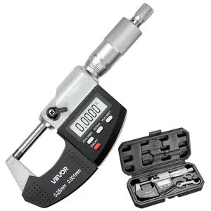 VEVOR Micrometer Set, Digital Outside Micrometer 0-1 inch Measuring Range, 0.00005" Resolution, Ultra-Precision 0.0001 Accuracy, LCD Screen, in/mm Switch, Carbide Tip, with Protective Case