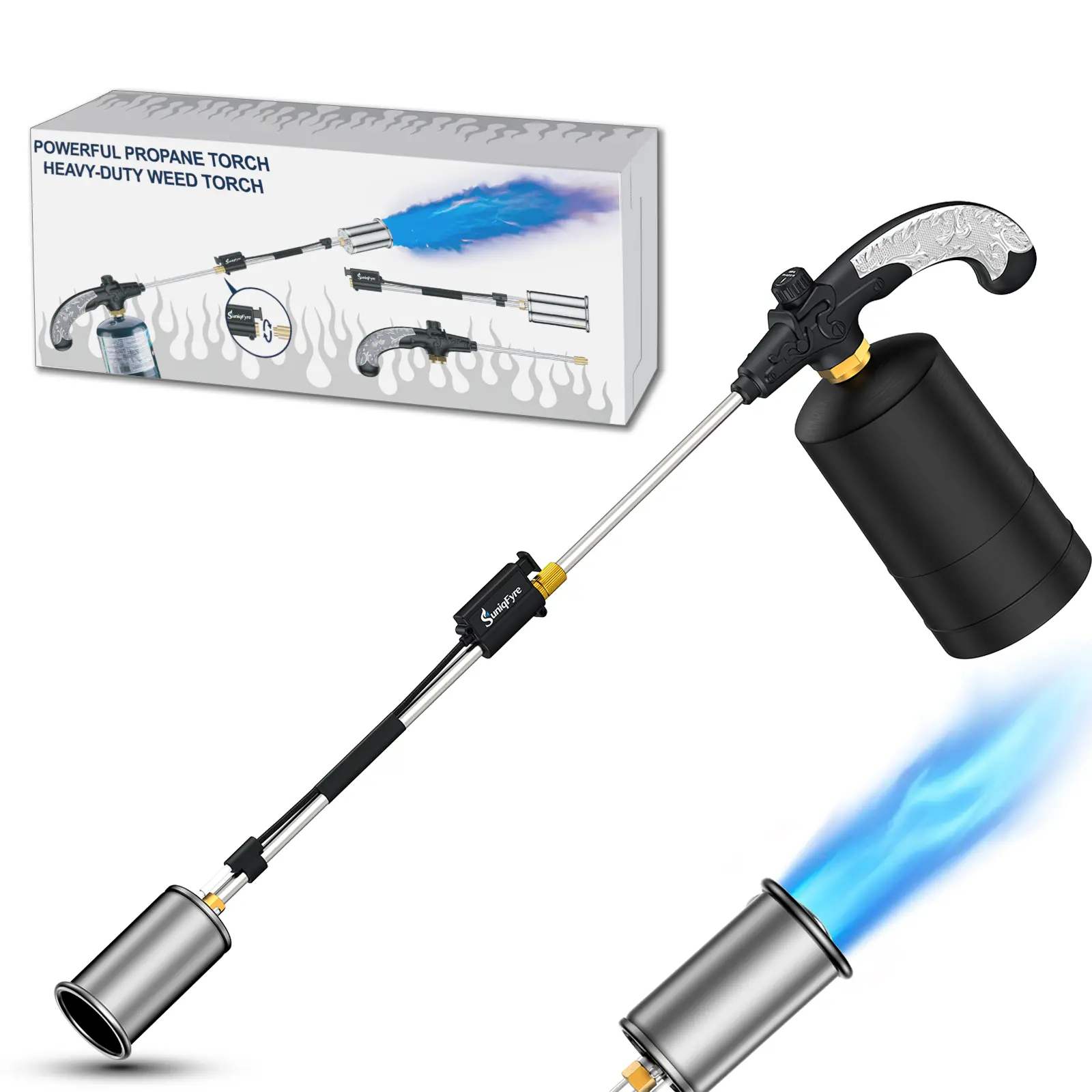 Propane Torch Weed Burner Kit – Adjustable Flame, Heavy Duty Flamethrower, Propane Blow Torch with Self Igniting and Flame Control for Garden, Wood, Ice & Snow, Roof Asphalt (Tank Not Included)