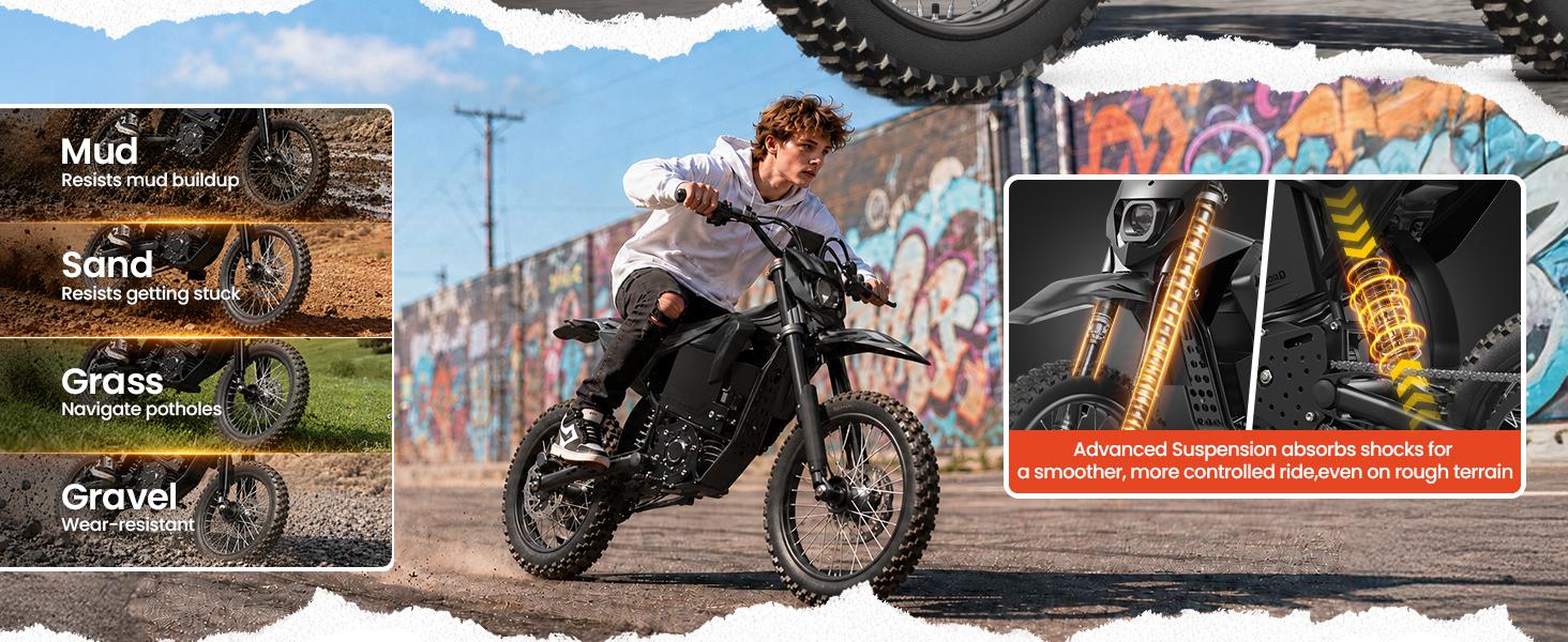 QRONGE X1 Spark Off-Roading Bicycle - 4500W Peak Mid-Drive eBike, 60V 28.8Ah, Up to 50MPH Speed & 60 Mi Range, 14"/12" Off-Road Tires, Adult Electric E-Bike, Mid-Drive eBikes QRONGE X1 Spark Off-Roading Bicycle - 4500W Peak Mid-Drive eBike, 60V 28.8Ah, Up to 50MPH Speed & 60 Mi Range, 14"/12" Off-Road Tires, Adult Electric E-Bike, Mid-Drive eBikes