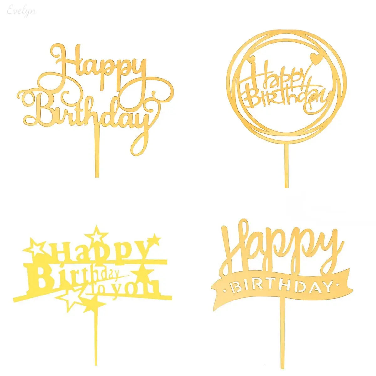 40Pcs Acrylic Happy Birthday Cake Topper Set - Gold Mirror Cupcake Decorations, Assorted Script, Star, Circle Banner Picks, Reusable Dessert Accents for Sports Fan, Gaming Party Decor