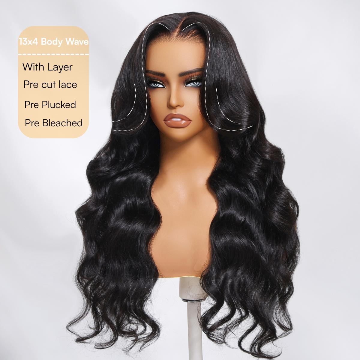 【Limited Stock】Sunber Affordable Body Wave 13x4 Lace Frontal Wigs Human Hair Pre Cut Pre Bleached Pre Plucked Lace Frontal Wigs With Drawstring 180% Density Fit All Head Sizes Beginner Frienly TikTokShopSpringGlowUp