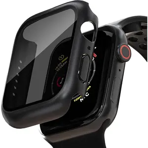 2 Pack Privacy Case for Apple Watch Screen Protector, Anti-Spy Tempered Glass Film Apple Watch Cover Hard PC Case Bumper for iWatch Ultra 3/2/1 - Black/Clear 49mm